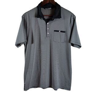 Travis Mathew Pima Blend Performance Golf Polo Gray Black Striped Short Sleeve L